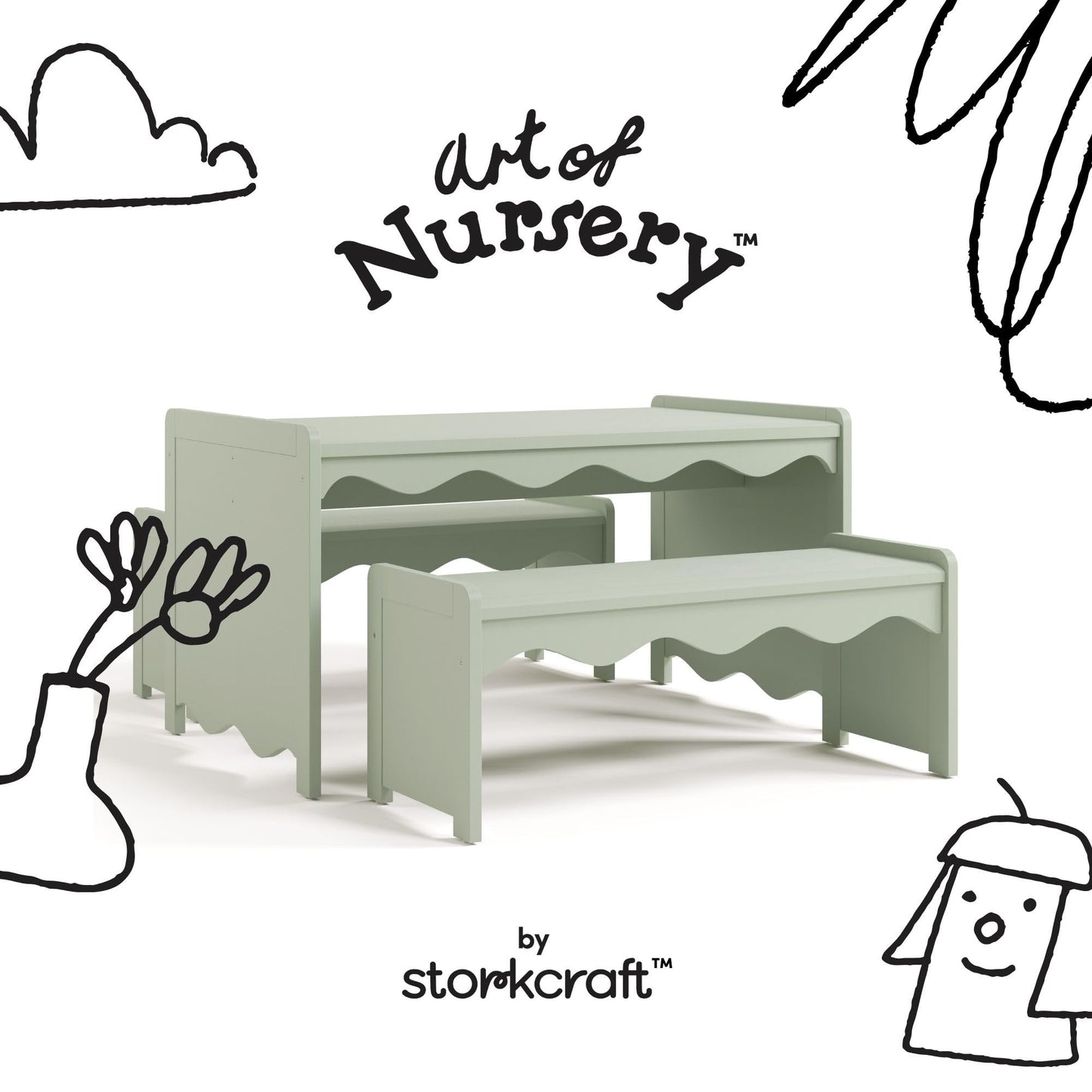 Storkcraft Casablanca Montessori Indoor Kids Table & Bench Set – Premium Kids Activity Table and Bench Set, Toddler Furniture for Crafts and Snack Time, Durable & Easy-to-Clean Surface (Sage)