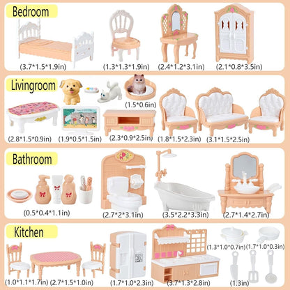 Xadothat Dollhouse Furniture Set, Complete Room Collection with Kitchen, Dining, Living Room, Bedroom and Bathroom Accessories, Plastic (36-Piece Hrown)