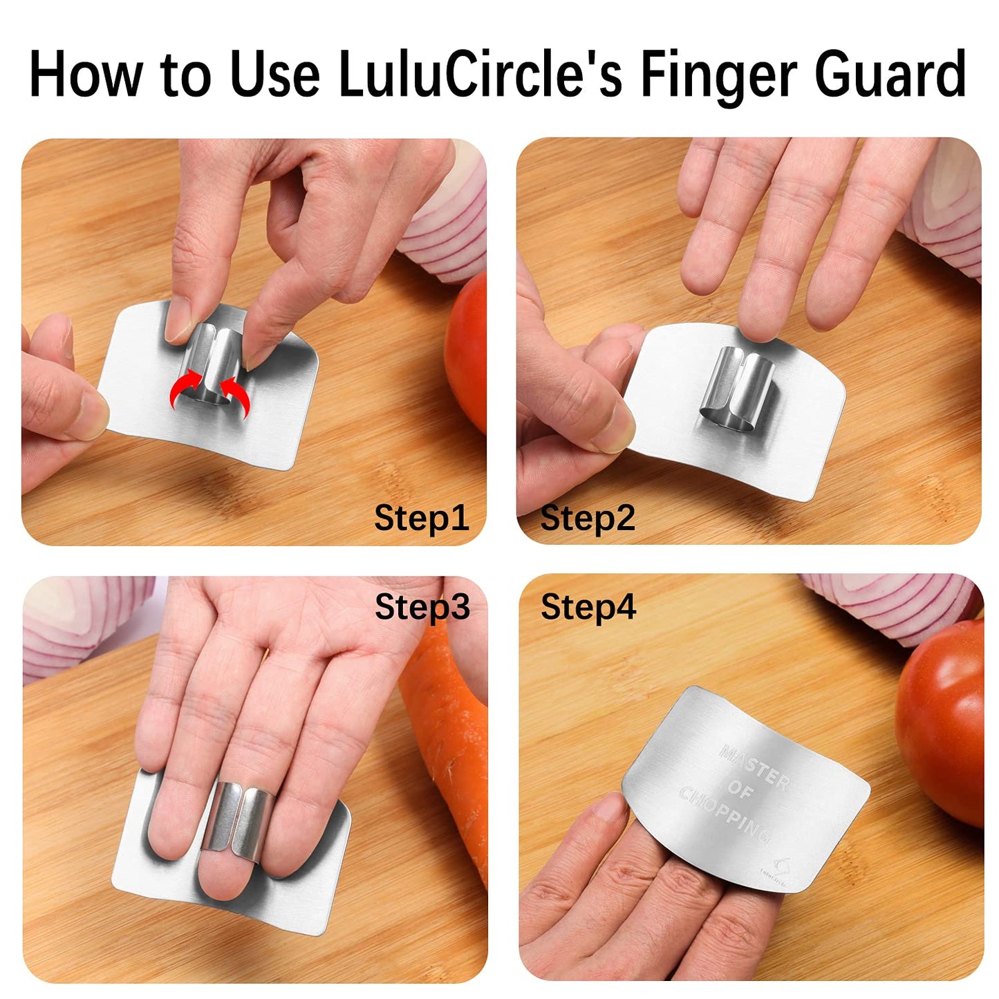Finger Guards for Cutting, Stainless Steel 304 Finger Guard for Cutting Food, Finger Protectors, Finger Protector, Avoid Hurting when Slicing and Dicing, Black 4 Pieces