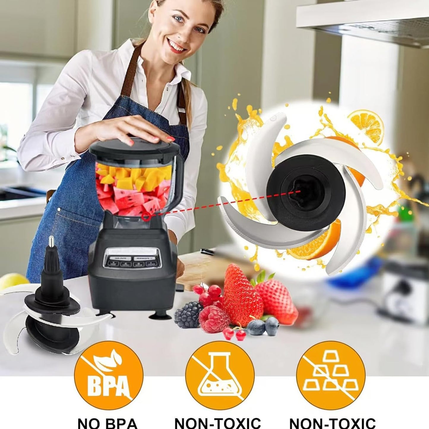 4 Blade Ninja Blender Blade Replacement Parts Compatible with 64oz(8Cup)72oz(9Cup) Food Processor Bowl Ninja Blades Auto iQ Chopping Blade 319KKU770 for Pitcher BL681A BL682 BL770AMZ and More