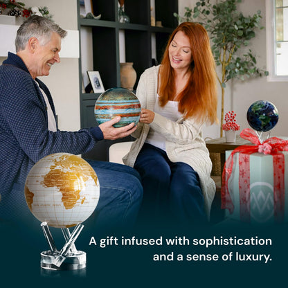 MOVA Globe - Pearl White and Gold Prestige (8.5") | Solar-Powered Rotating World Globe for Desk | Elegant Modern Decor | No Batteries or Wires