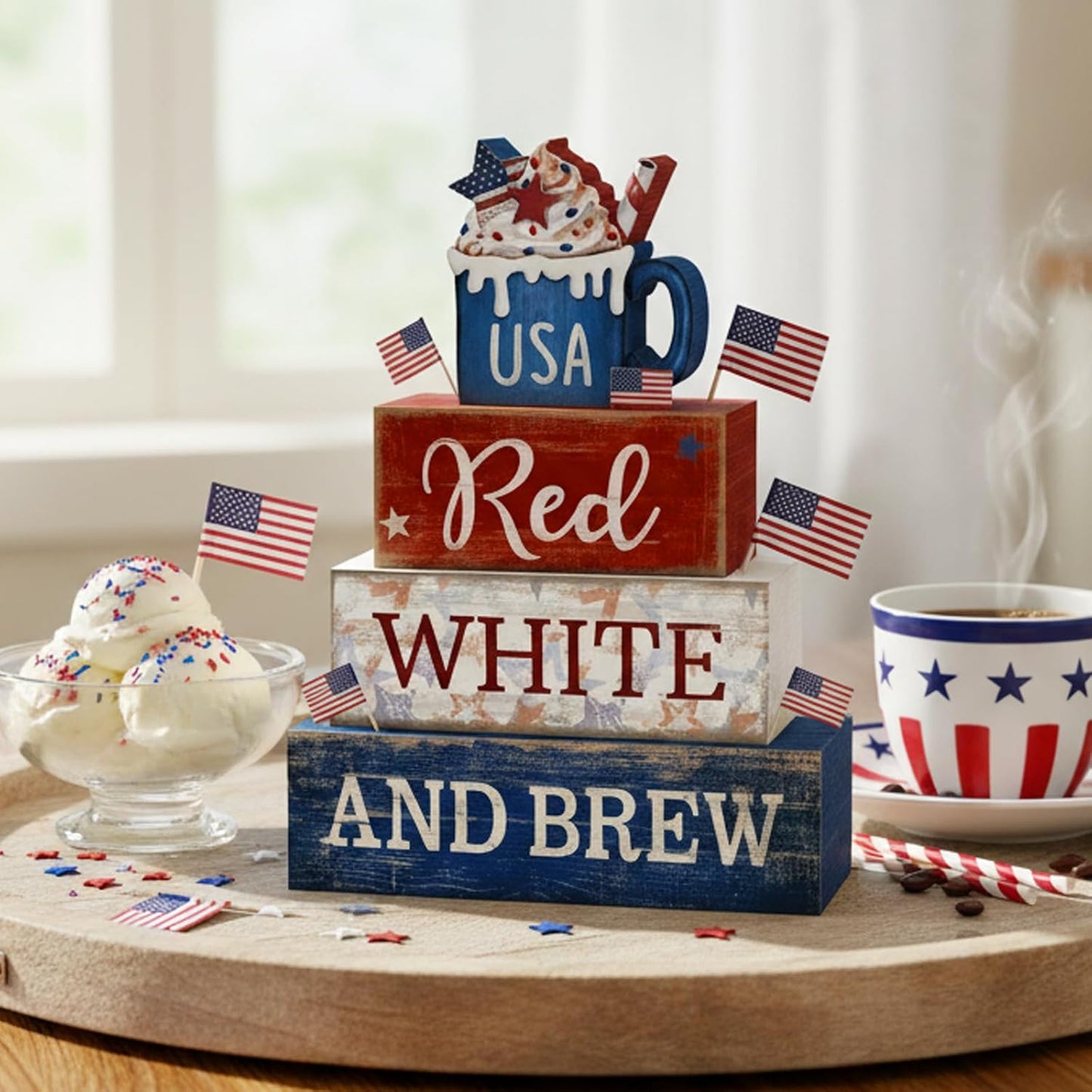 4 4th 250th CroBlissful Pcs of July Decorations Patriotic Memorial Day Tabletop Decoration Red White Blue Table