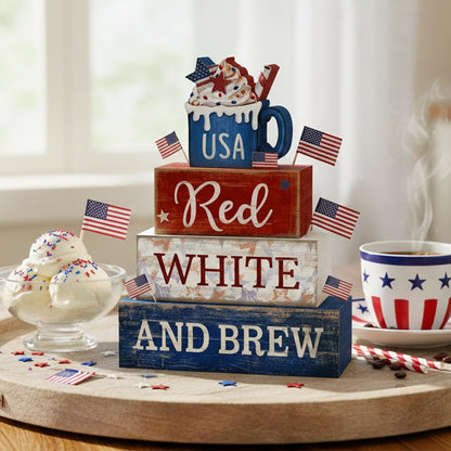 4 4th 250th CroBlissful Pcs of July Decorations Patriotic Memorial Day Tabletop Decoration Red White Blue Table