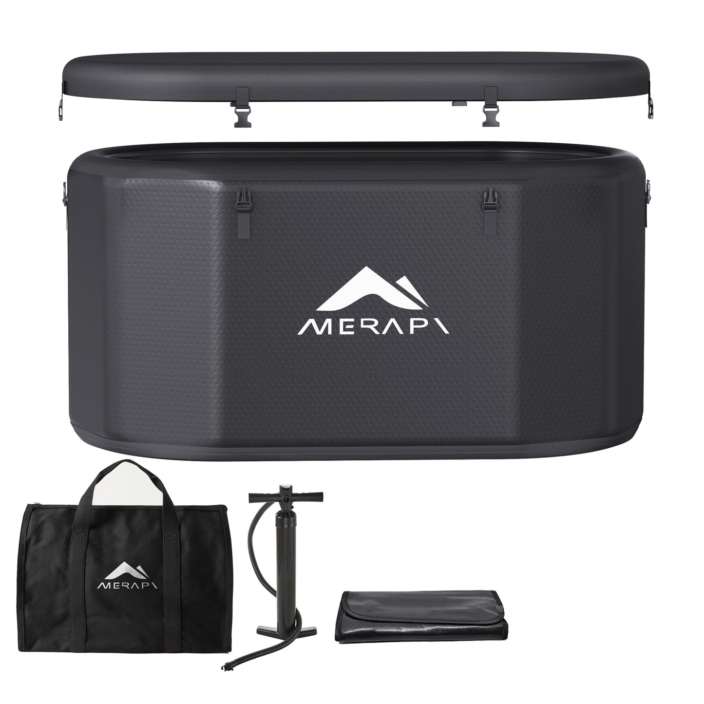 Merapi XL 170 Gal Cold Plunge Tub with Seat Cushion, 57in Large Inflatable Ice Bath Tub for Athletes Recovery, Portable Ice Bath Tub Compatible with Water Chiller, w/Dust Cover, Pump & Storage Bag