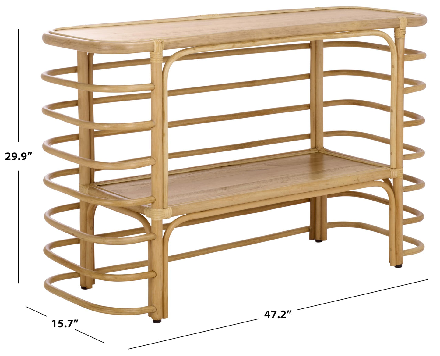 SAFAVIEH Home Collection - Maestro Natural Rattan & Wood Console Table with 1 Shelf, Fully Assembled, Modern Tropical Accent (CNS5400A)