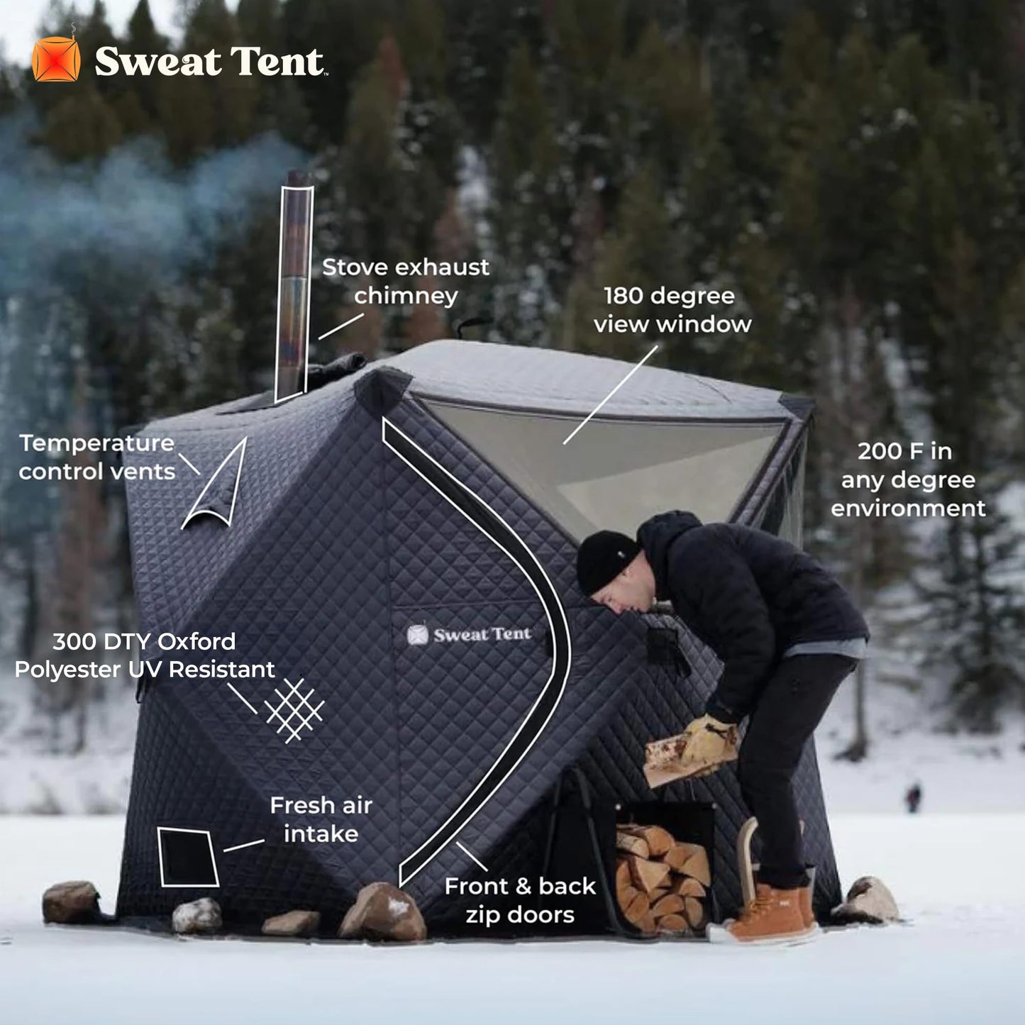 SweatTent Portable Outdoor Sauna (Large) Pro Bundle – Complete Kit with Stove, Cedar Bench, Essential Oil, Wool Hat, Accessories, Quick Assembly, High-Temperature, 6 Adults, Backyard & Camping