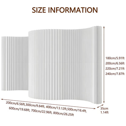 Portable Room Divider Wall, Foldable Room Partition, Adjustable Paper Privacy Screen, Folding Wall Dividers for Room Separation, Decorative Privacy Divider for Home Office Nursery Studio White-7x2m