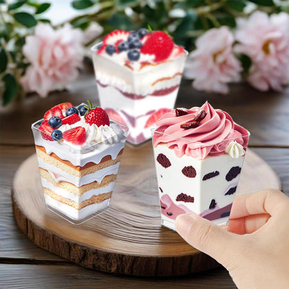 Uxaoxao 50 Pack 5oz Dessert Cups with Spoons, Plastic Yogurt Parfait Cups, Mini Square Dessert Cups with Spoons