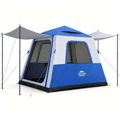Inflatable Camping Tent with Pump, 2-4 Person Air Tent, Easy Setup Waterproof Blow Up Cabin with Awning for Outdoor Camping