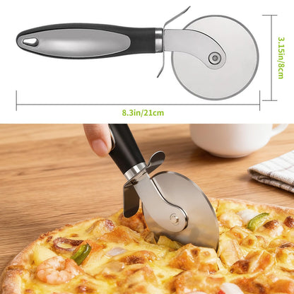 Stainless Steel Pizza Cutter Wheel and Cheese Server Set, 2-Piece Multipurpose Pizza Slicer with Sharp Blade and Ergonomic Handle, Durable, Dishwasher Safe, Easy to Cut and Serve