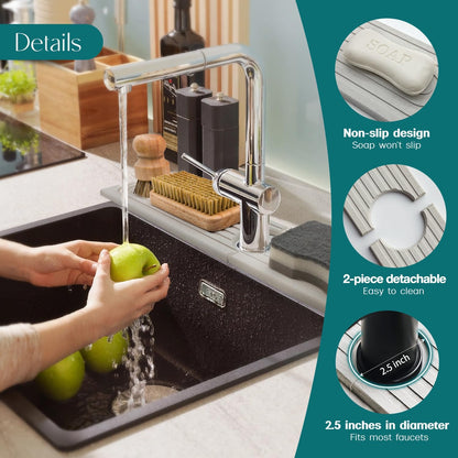 Eormoe Faucet Mat for Kitchen Sink – Diatomite Stone Drying Mat & Sink Protectors, Prevent Moisture – Sink Splash Guard Water-Absorbing Stone Tray for Bathroom Counter (Light Grey, 23.6" x 3.9")