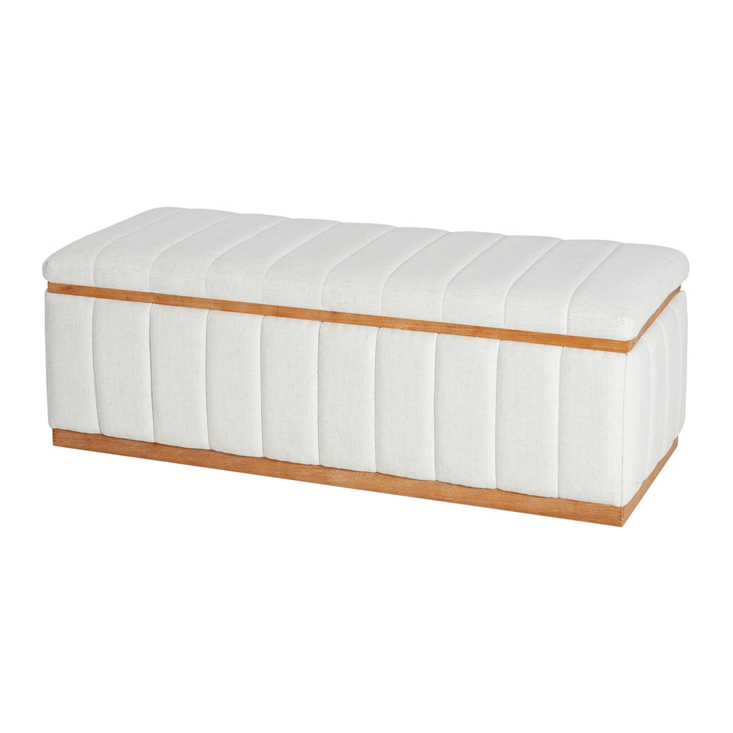 Christopher Knight Home Kira Living Room Ottoman with Storage, Linen Upholstered Storage Ottoman Bench with Channel-Tufted Design, Wood Frame Sofa Foot Stool, Bedroom End of Bed Bench, Beige