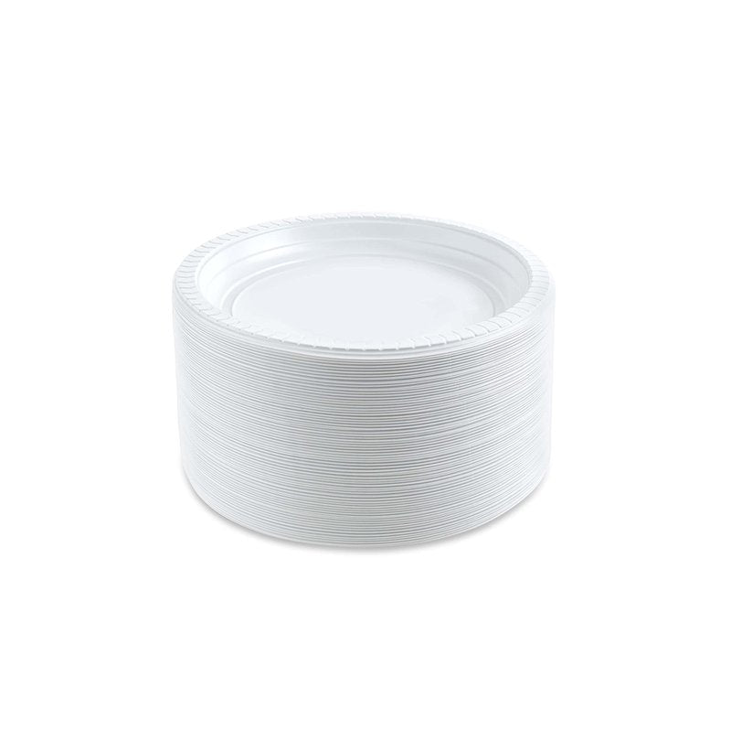PLASTICPRO Round Plastic Plates And Bowls Microwaveable, Disposable, White, Dinnerware (800, 7'' Inch Plates)