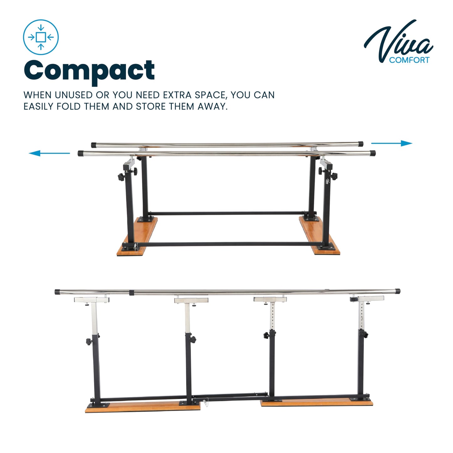 VivaComfort Physical Therapy Parallel Bars, 350 lbs Capacity, Adjustable Parallel Bars for Physical Therapy, Dimensions 28” – 41” H x 83.9” L x 16” – 23.8” D