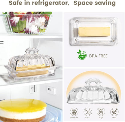 24oz Countertop Glass Butter Dish with Top Arch Handle Lid | Contain Butter Sticks | Covered Butter Keeper Holder Tray