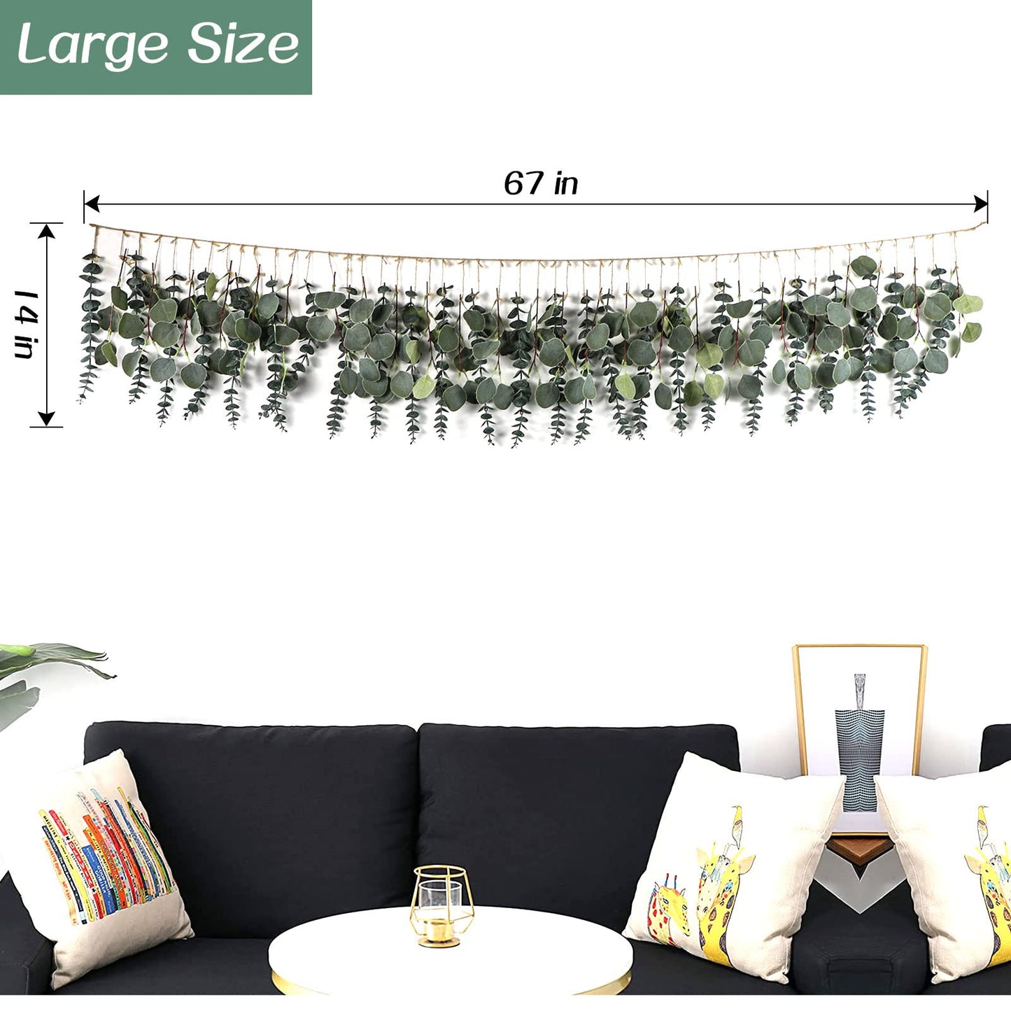 WEHYFGB Eucalyptus Wall Decor Boho Wall Decor Hanging Artificial Eucalyptus Strand Fake Plant Leaves Decoration for Bedroom Office Kitchen Home Decorations
