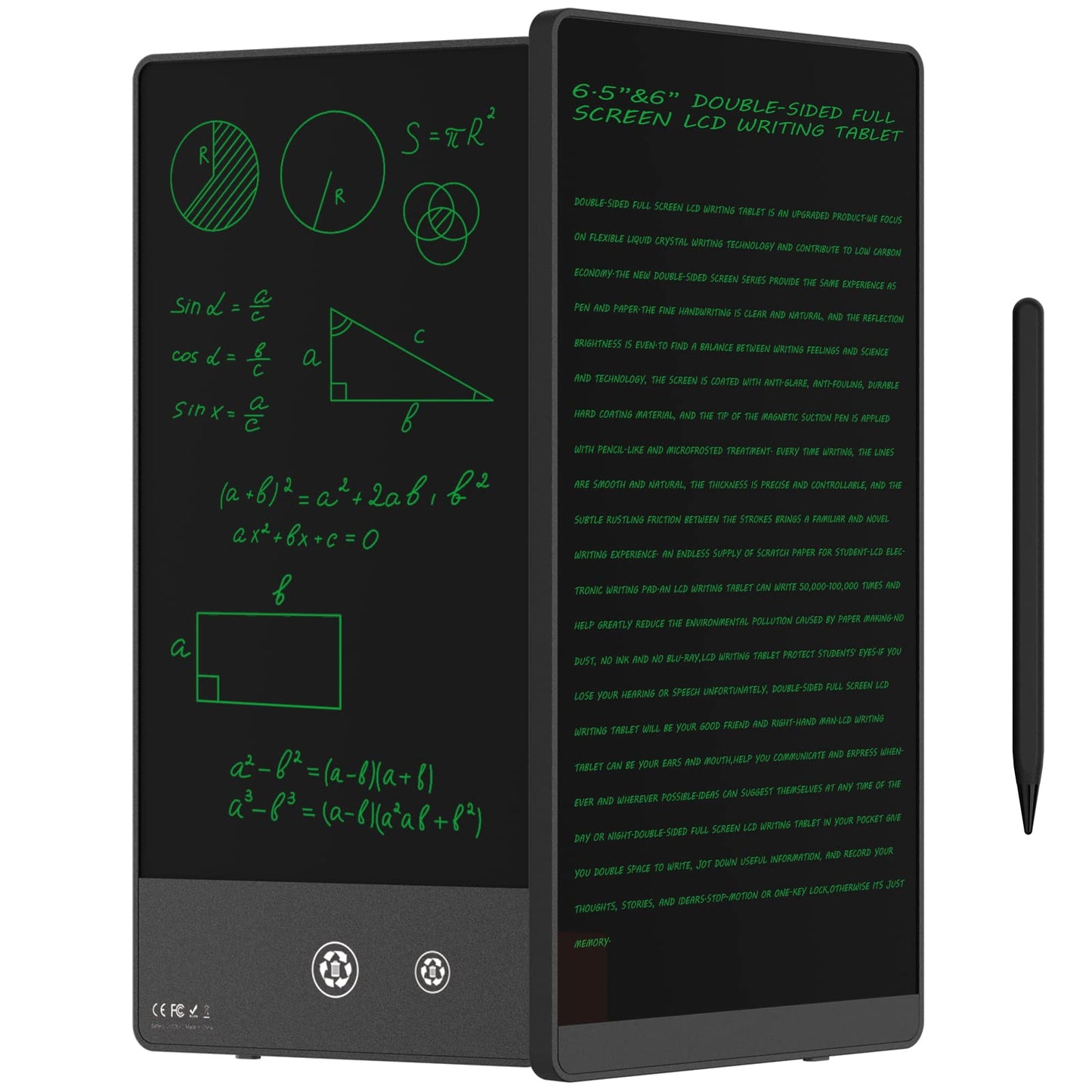 LCD Writing Tablet for Adults-6.5″&6″ LCD Writing Tablet,Double-Sided Full Screen Electronic Drawing Pad,Mini Portable Digital Notepad for School,Office,Home,Erasable,Reusable