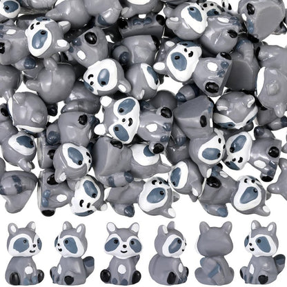 Seenelling 50 Pcs Mini Raccoon Figurine Bulk Resin Miniature Tiny Animals Figures Small Little Cute Raccoon Home Decor for Cabin Lodge Rustic Cake Toppers Desktop Home Decor(Sit)
