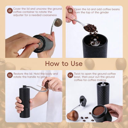 Manual Coffee Grinder with Stainless Steel Conical Grinding Burr Hand Crank Coffee Bean Grinder Mill for Espresso Pour Over French Press Moka for Office Home Camping Traveling