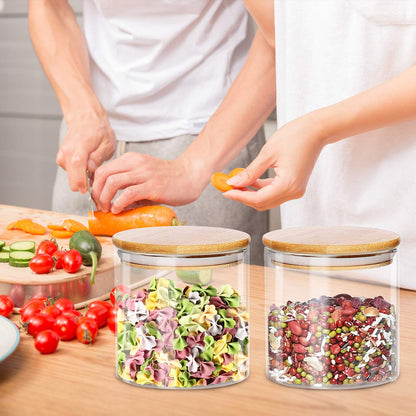 Dabacc 4 Pack Glass Jars with Airtight Bamboo Lids, Glass Kitchen Canisters Clear Container for Food Storage of Dry Goods, Cookie, Candy, Spices, Coffee Beans and More, 18.6 OZ