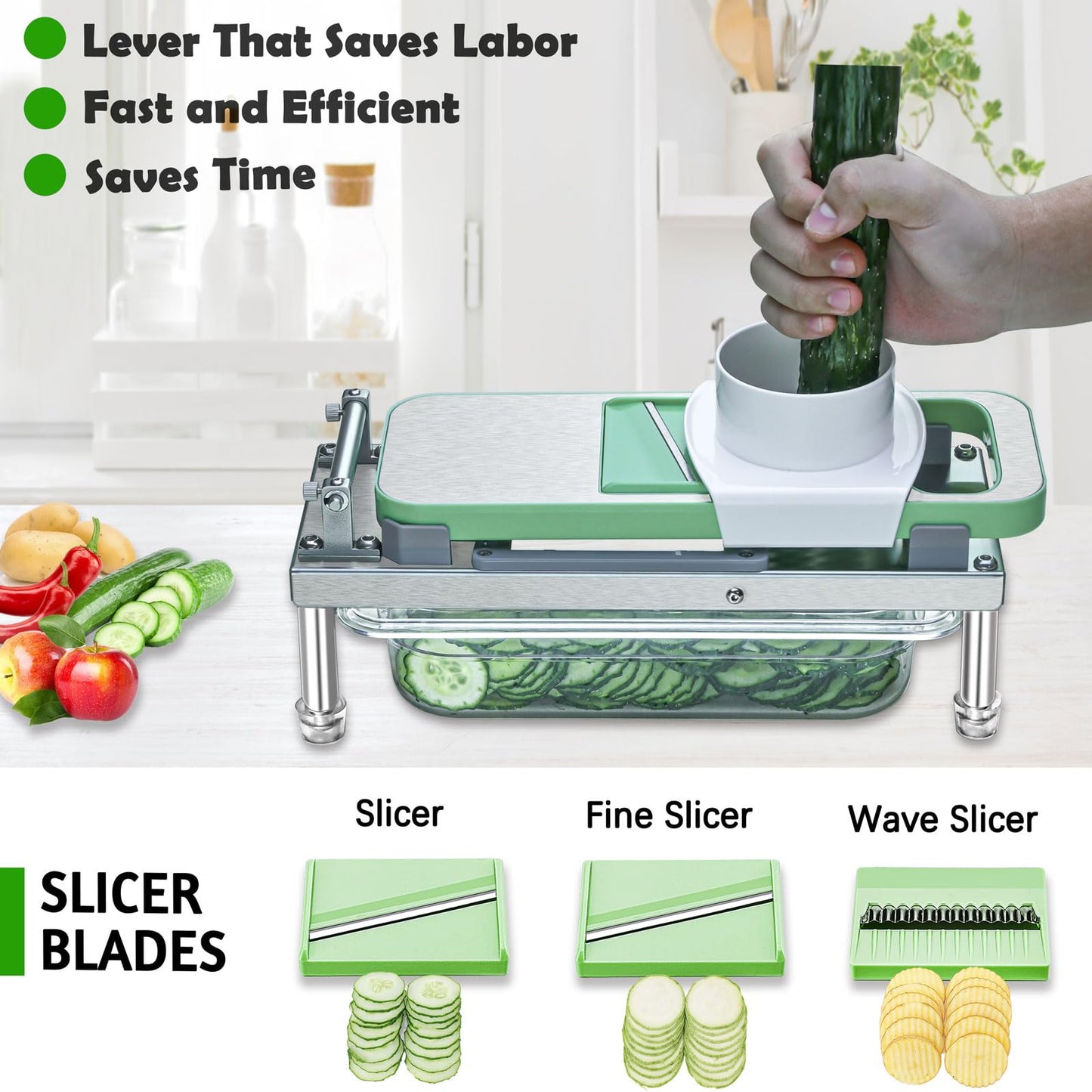 Vegetable Chopper, Veggie Chopper With 8 Blades, Onion Cutter with Container, Pro All-in-1 Food Dicer, Mandoline Slicer, Stainless steel materials Salad Grater