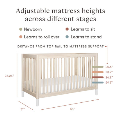 Babyletto Gelato 4-in-1 Convertible Baby Crib with Wooden Toddler Bed, Daybed & Full-Size Bed Conversion - GREENGUARD Gold Certified - 4 Adjustable Mattress Heights - Washed Natural & White