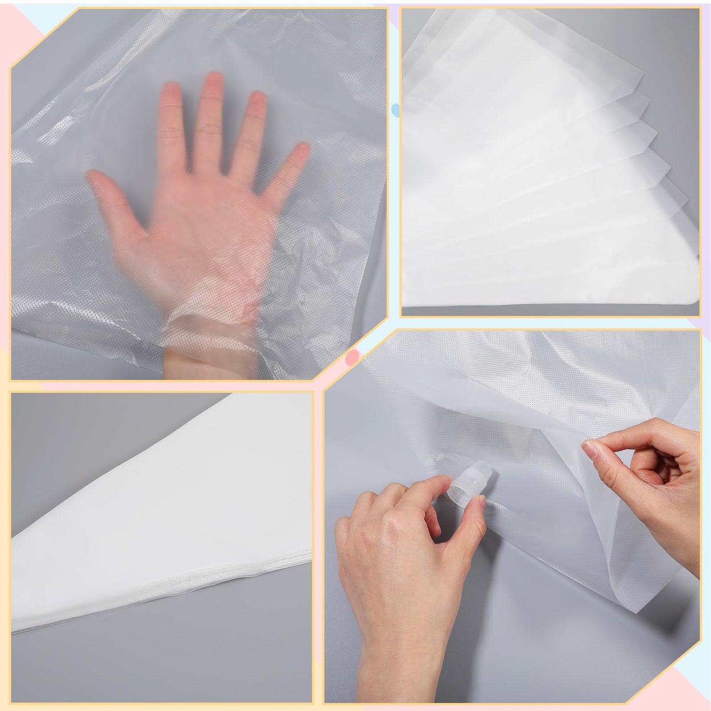 200Pcs Pastry Piping Bags and Tips Set, 24-Inch Disposable Icing Bags for Cake Decorating Kit with 1 Coupler and 6 Stainless Steel Frosting Tips, Professional Cake Supplies