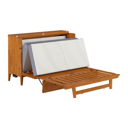 AFI, Santa Fe Queen Murphy Bed Chest with 6" Mattress & Built-in USB Charger, Light Toffee