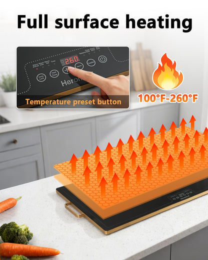 Electric Warming Tray 31.5" × 17.7", Glass-Top Full-Surface Food Warmer with Adjustable Temperature & Timer, Buffet Warming Tray for Parties, Sabbath, Holiday Parties, Daily Dining
