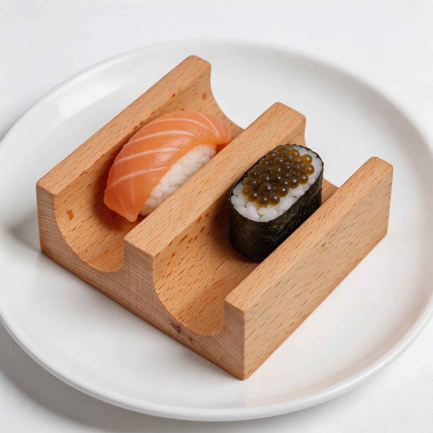 TUESMEILL Sushi Taco Holder:Wooden U Shaped Sashimi Plate Japanese Food Serving Tray Taco Display Stand Sashimi Rack for Home Restaurant Party Food Serving and Display (2 Slot )