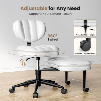 HOMRELEXA Extra-Wide & Tall Cross-Legged Office Chair – Deeply-Padded Cloud Seat, Ergonomic Back Support, Adjustable Height for ADHD & Meditation, White