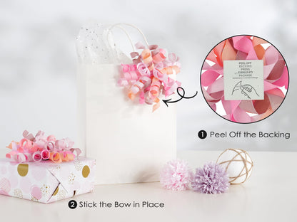 HUIHUANG Dusty Pink & Rose Bows for Gift Wrapping, Self-Adhesive Curly Ribbons for Presents, Wine Bottles, Treat Bags, Birthday & Wedding Favors - 6 Counts