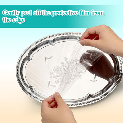 SINMANVI 4 Pack Large Silver Serving Trays Set 15.7" x 11.8", Floral Pattern Engraved Mirror Tray, Tableware Platters for Whiskey, Cookies,Snacks, Desserts, Party Food Display (Large)