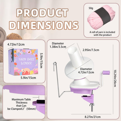 Uotey Yarn Ball Winder Hand Operated, Yarn Cake Wool Winder, Purple Yarn Ball Winder for Crocheting and Knitting, Wool Winder Holder Knitting Yarn Winder, The Helper for Knitting Enthusiast