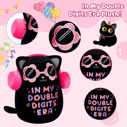 LSYDCARM 10 Year Old Girl Gifts, in My Double Digits Era Black Cat Plush for 10th Birthday, Black Cat Stuffed Animal Birthday Gifts for 10 Year Old Girl