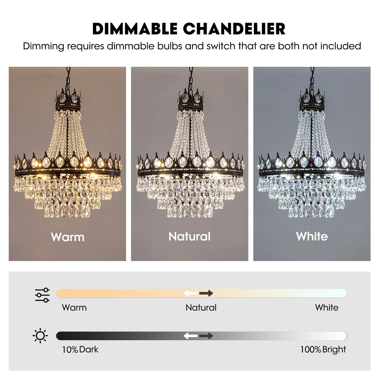 7PM French Empire Crystal Chandeliers, Vintage Crystal Chandelier, Antique Bronze Chandelier, Rustic Farmhouse Ceiling Light Fixture for Dining Room Bedroom Living Room Kitchen Foyer, W 24"