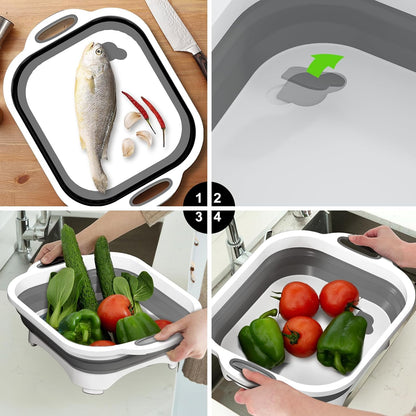 HI NINGER Collapsible Cutting Board with Knife, Multifunctional Silicone Dish Tub for Camping Kitchen Essentials