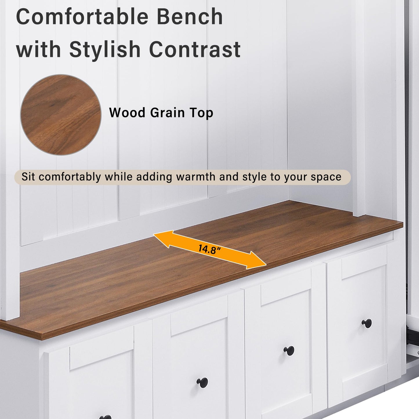 Merax 78.7''H Hall Tree with Storage Bench, Modern Entryway Bench with Coat Rack, 5-in-1 Hall Tree with Cabinets, Drawers & Hooks for Hallway, Entryway, Living Room, Mudroom, White