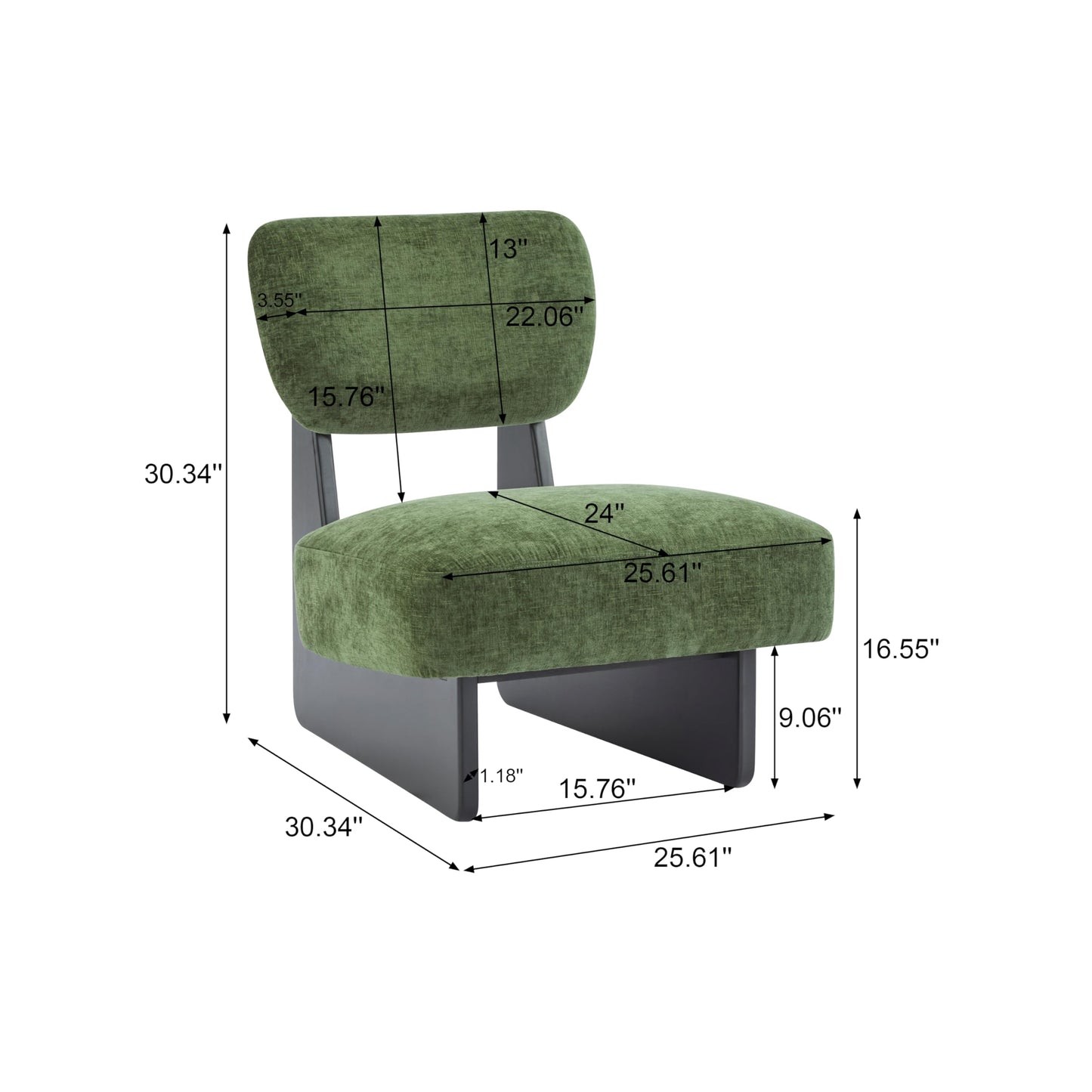 Christopher Knight Home Mores Low Profile Accent Chair Set of 2, Modern Living Room Armless Lounge Chair, Fabric Comfy Reading Chair for Bedroom, Wooden Frame and Thick Padded Seat, Black+Green