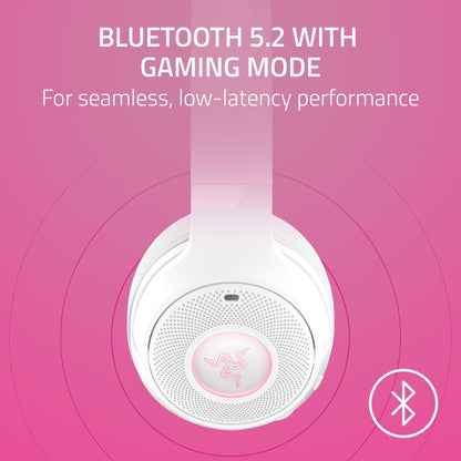 Razer Kraken Kitty V2 BT Wireless RGB Headset: Chroma RGB Kitty Ears & Earcups - Bluetooth 5.2-40 mm Drivers - Noise-Cancelling Mics - Lightweight - 40 Hr Battery w/Type C Charging - White