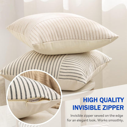 22x22, Set 2, YCOLL Farmhouse Pillow Covers Modern Accent Square Throw Pillow Covers of Blue and Beige Striped