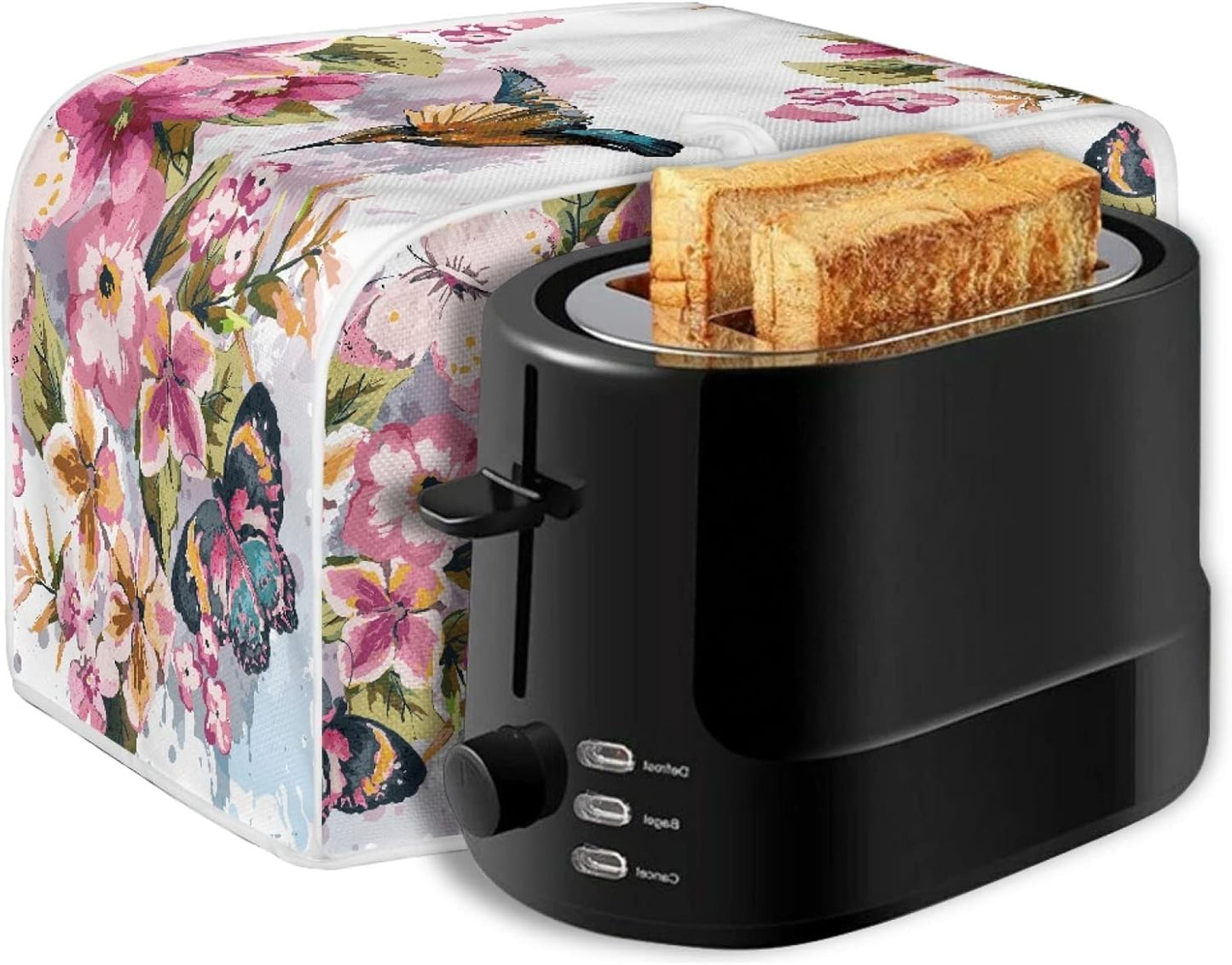 Bird Flowers Painting Toaster Cover, Washable 4 Slice Kitchen Appliance Covers for Bread Maker Oven