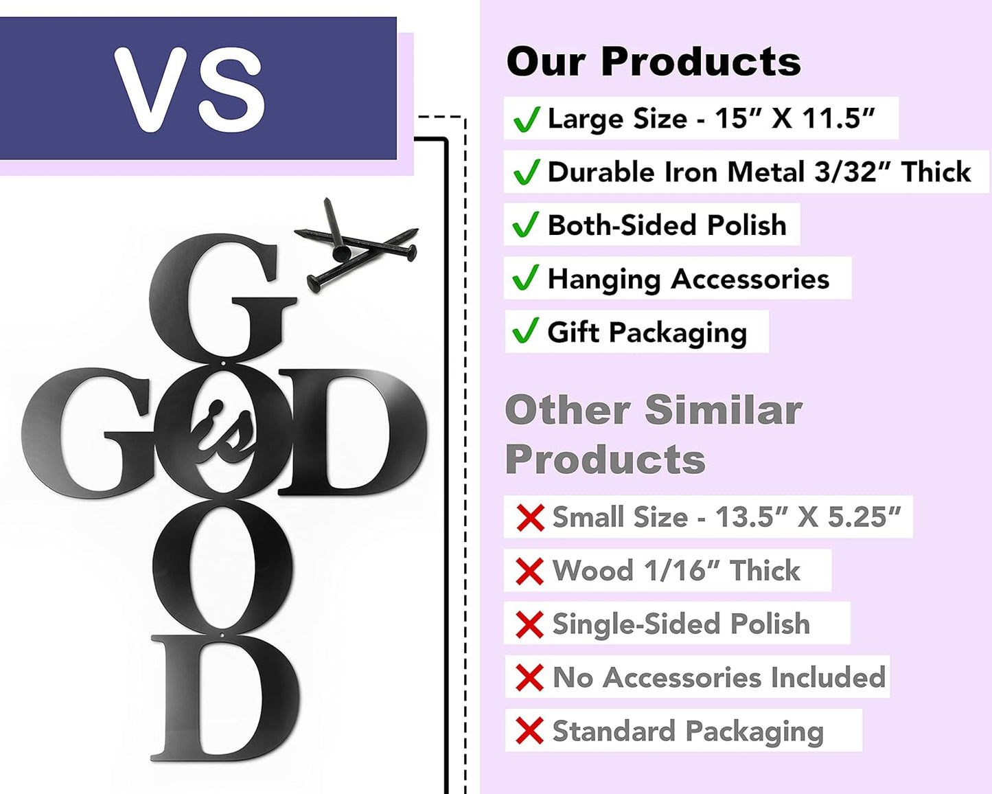 Vivegate God is Good Metal Signs Decor, Black Metal Cross Wall Decor for Religious Kitchen Home Decor