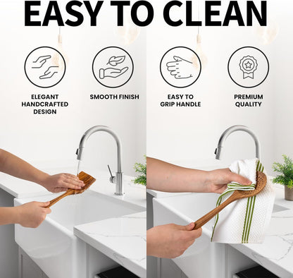 Zulay Kitchen 9-Piece Teak Wooden Utensil Set - Premium Non-Stick Cooking Tools in Gift Box | Comfortable Grip