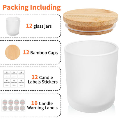 SUPMIND 12 Pack Glass Candle Jars-10oz Frosted Empty Candle Jars with Bamboo Lids and Sticky Labels, Bulk Candle Jars for Making Candles Containers - Dishwasher Safe