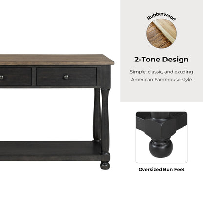 Furniture of America Narella Solid Wood 60-inch Sofa Table with 3 Drawers, Farmhouse Legs and Ball-Bearing Glide for Living Room, Weathered Black