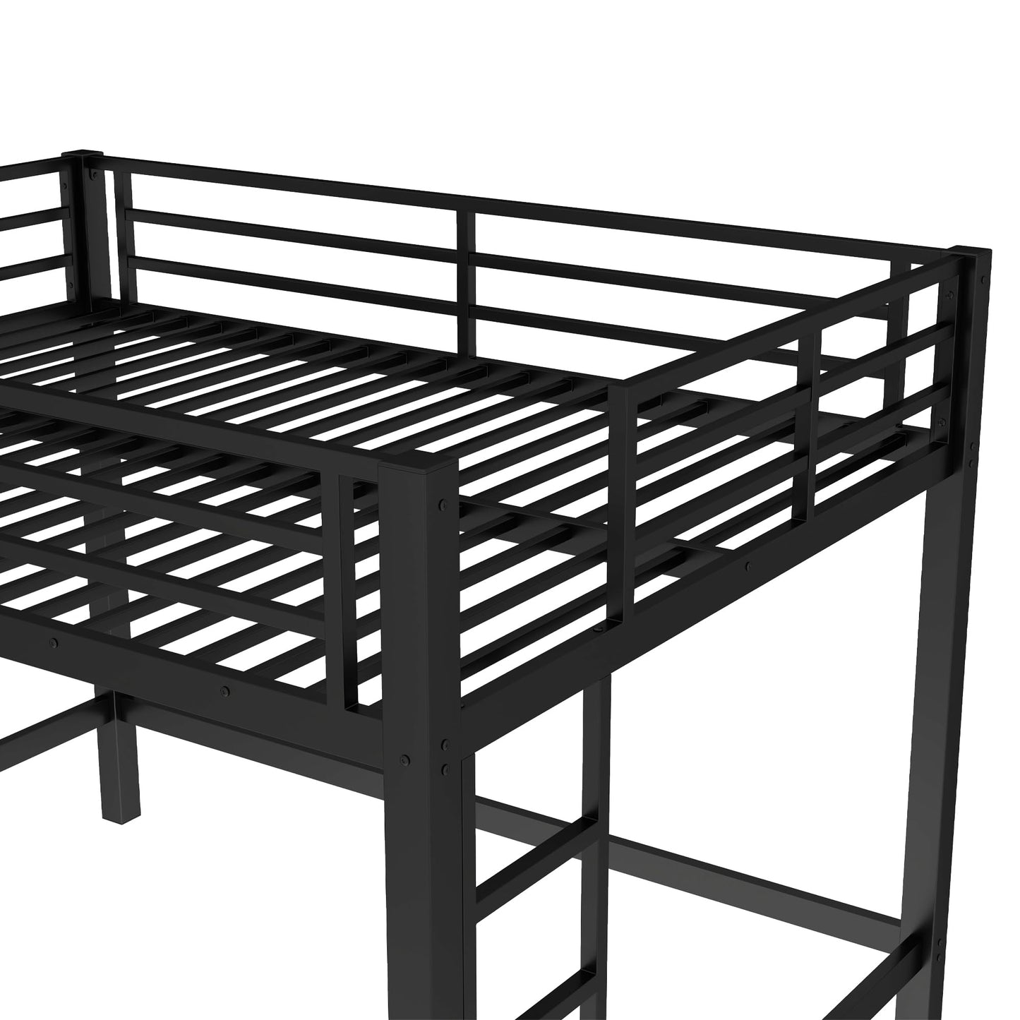 Bellemave Loft Bed Queen Size, Heavy Duty Loft Bed Frame with 2 Build in Ladder and Full Length Guardrail, Easy Assemble, Noise Free Design, No Box Spring Needed, Black