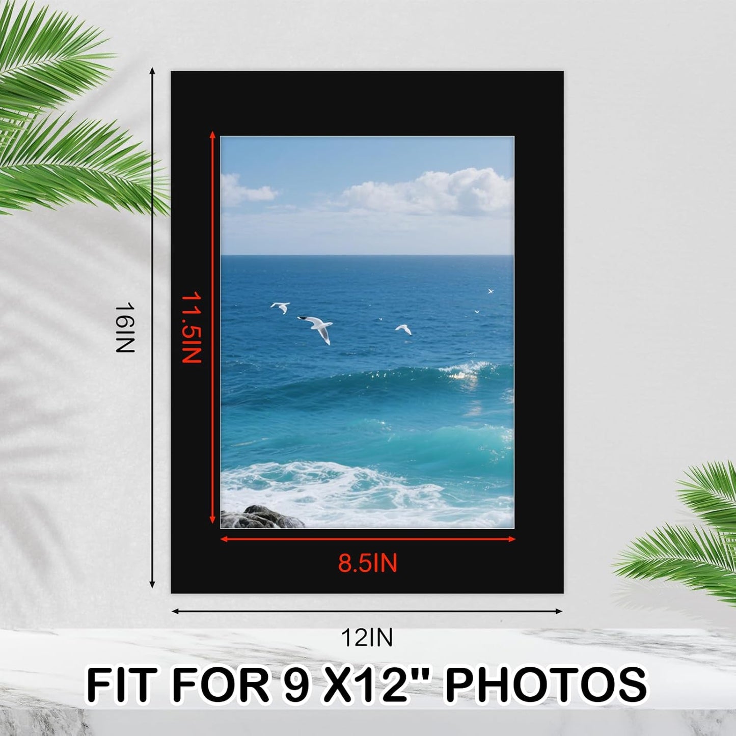 15 Pack 12x16 9x12 Black Picture Mats, Frame Mattes for Pictures Display Photo Frame Mat Core Bevel Cut Mat Board Show