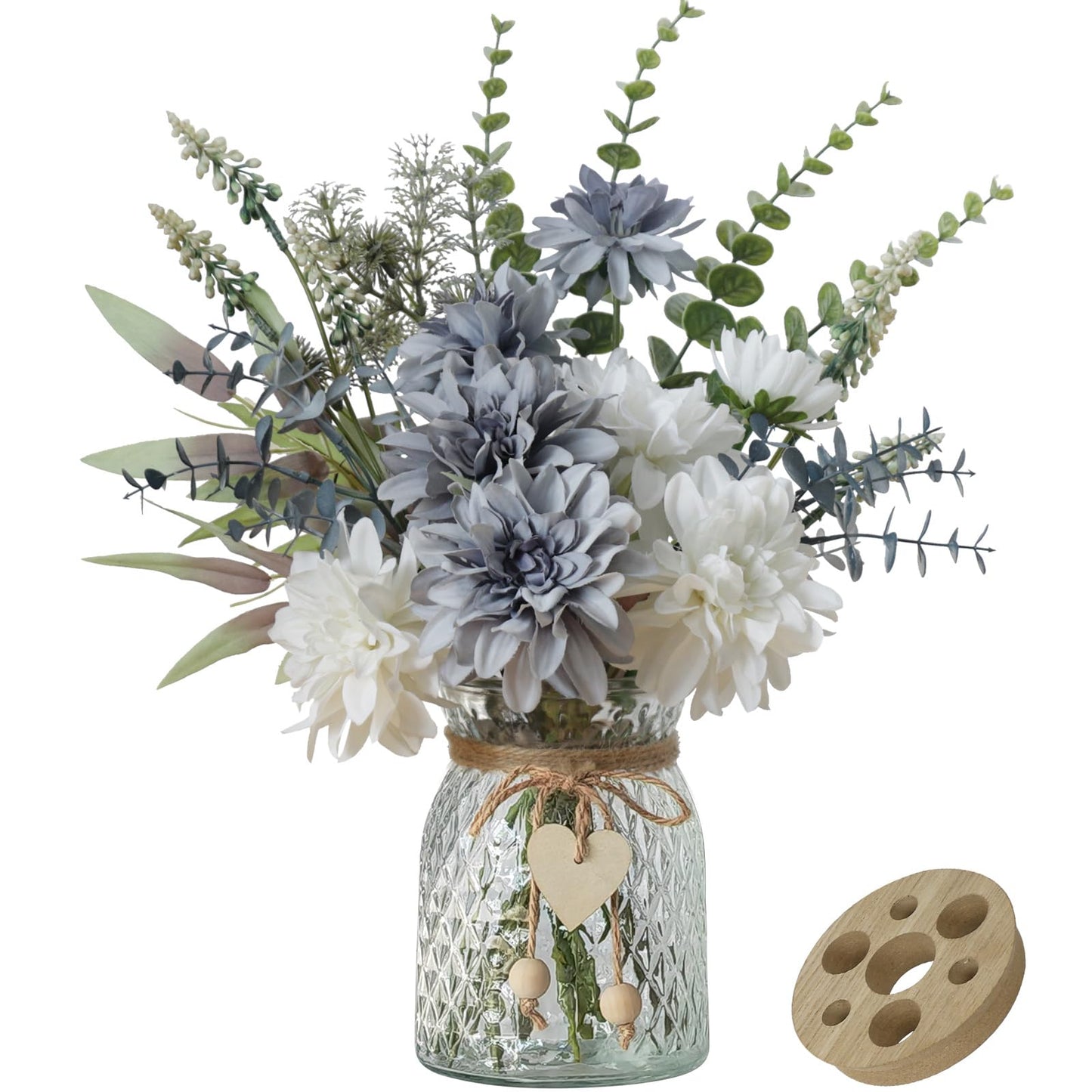 Leftover Fake Flowers with Vase,Silk Dahlia Flowers,Artificial Flowers in Vase,Centerpiece Table Decorations,Flower Centerpieces for Tables,Kitchen Table Decor,Coffee Table Decor