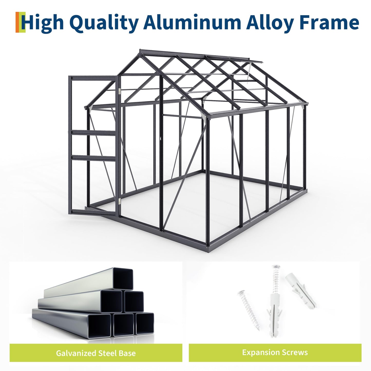 Garvee 6x8 FT Outdoor Greenhouse - Quick Setup Structure, Polycarbonate with Lockable Door, 2 Roof Vents, Aluminum Walk-in Heavy Duty, Perfect for Garden Backyard